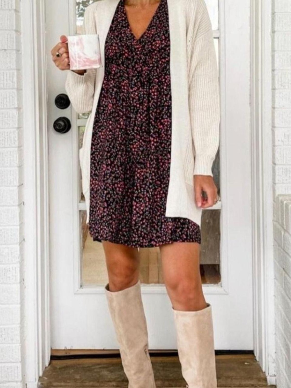 H&M Black Mini Dress with Pink Floral Print